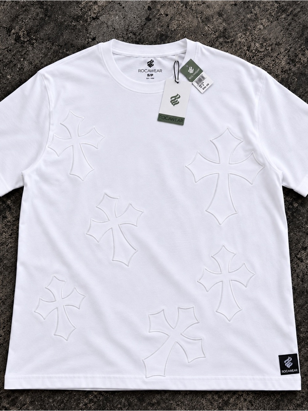 Rocawear White Embossed Cross Short Sleeve Tee